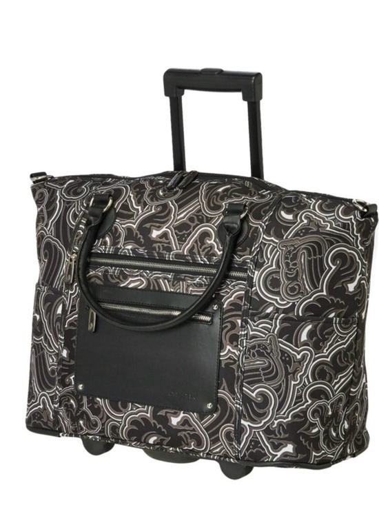 Calpak Handbags - Calpak Black and Gray Swirl-Print Rolling Tote